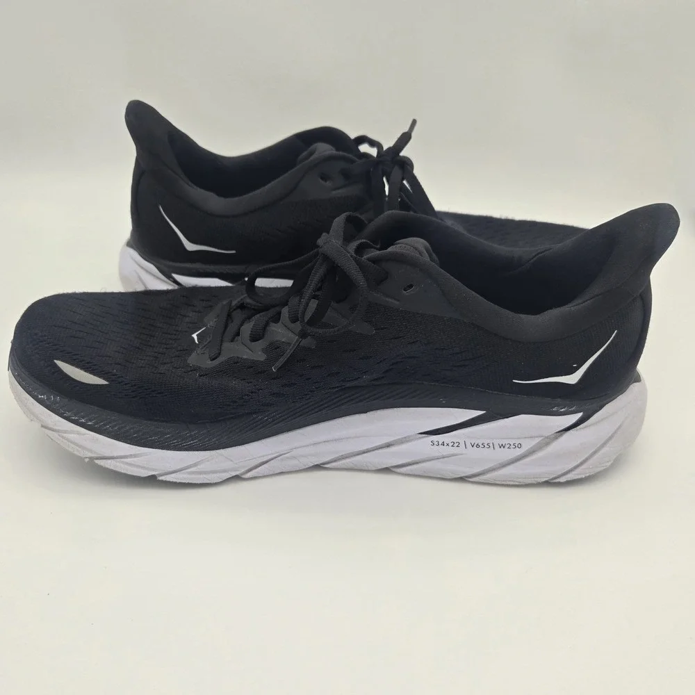 Hoka One One Clifton‎ 8 Black White Running Shoes Mens Size 10.5D 1119393